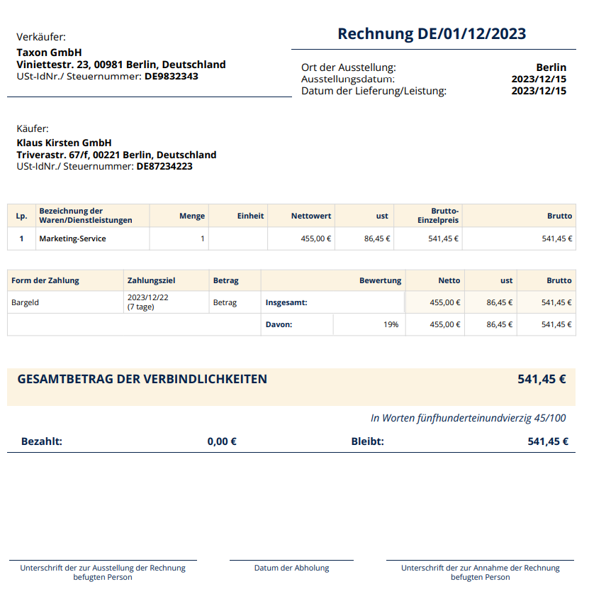 Invoice in German/Deutsch – Step by step and template